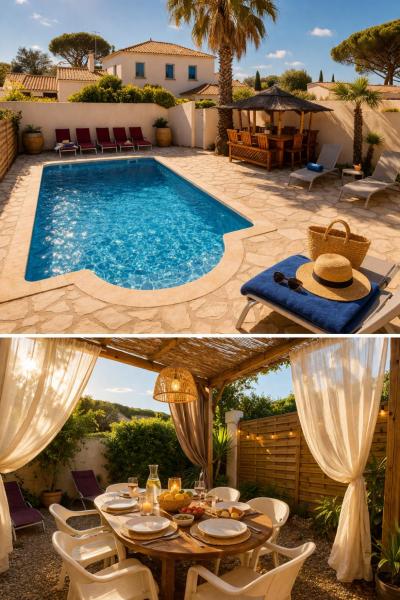 Maison Julia bord de mer - 2 Chambres - Plage de la Nartelle - Sainte Maxime - Piscine partagée - Parking - BBQ - Draps inclus, Boek Vakantiehuis La Nartelle Mimosa Road